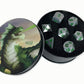 Metal Dice Polyhedral Set of 7 Druid Circle Green D&D RPG Brushed Silver with Green numbers