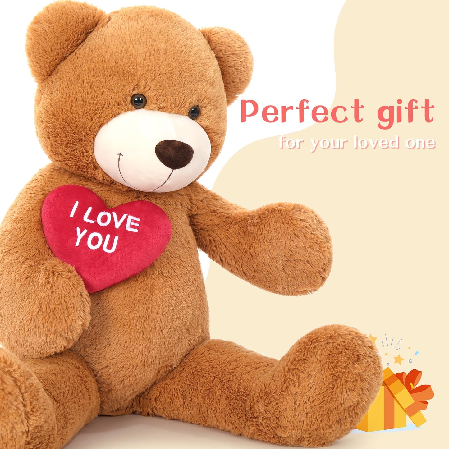 Beniny Red Heart Giant Teddy Bears, Big Teddy Bear Stuffed Animals With Embroidered I Love You For Girlfriend, Valentines Fluffy