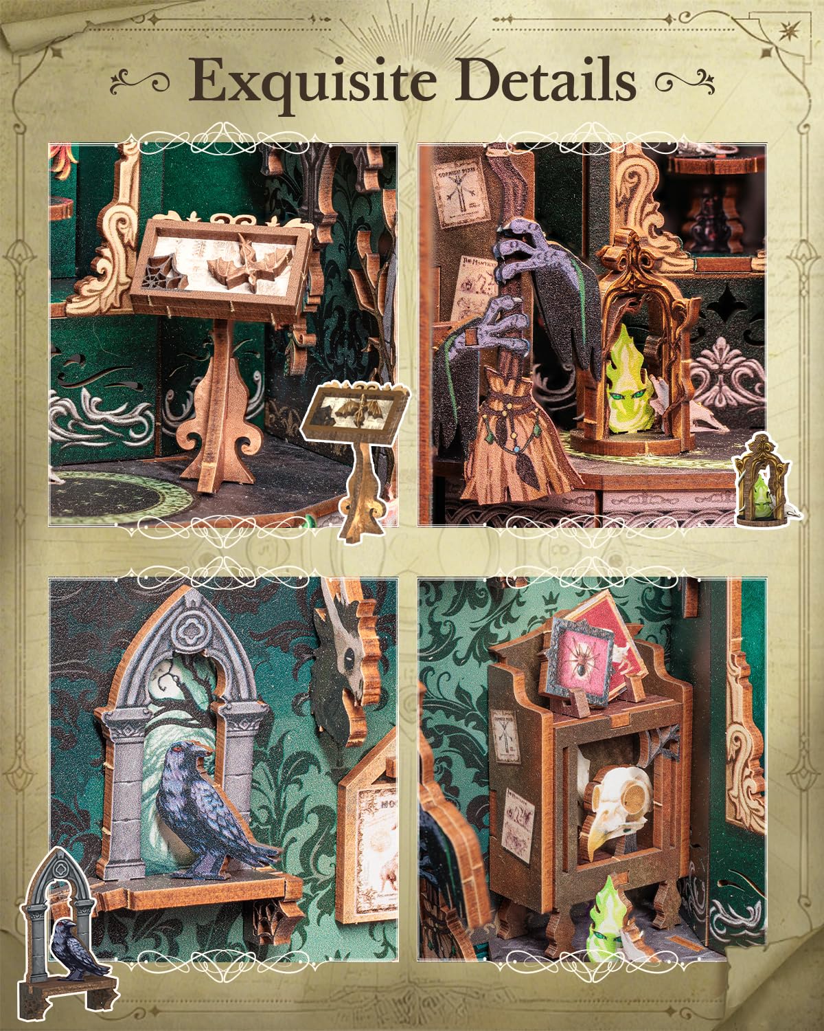 CUTEBEE Book Nook Kit - DIY Miniature House Dollhouse Kit for mature-themed and Teens  Booknook Bookshelf Decor Alley Model Build with LED Light  Gifts for Family and Friends (The Darkness Herbarium)