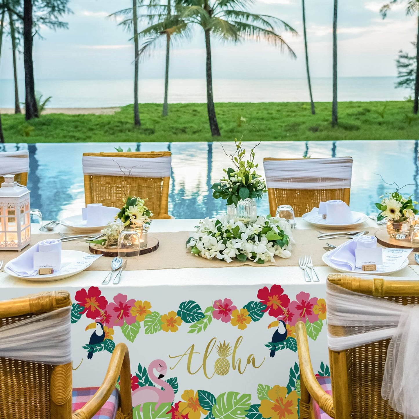 Tropical Luau Party Supplies Flamingo Disposable Tablecloth Plastic Waterproof Table Cover for Hawaiian Beach Party Decorations,