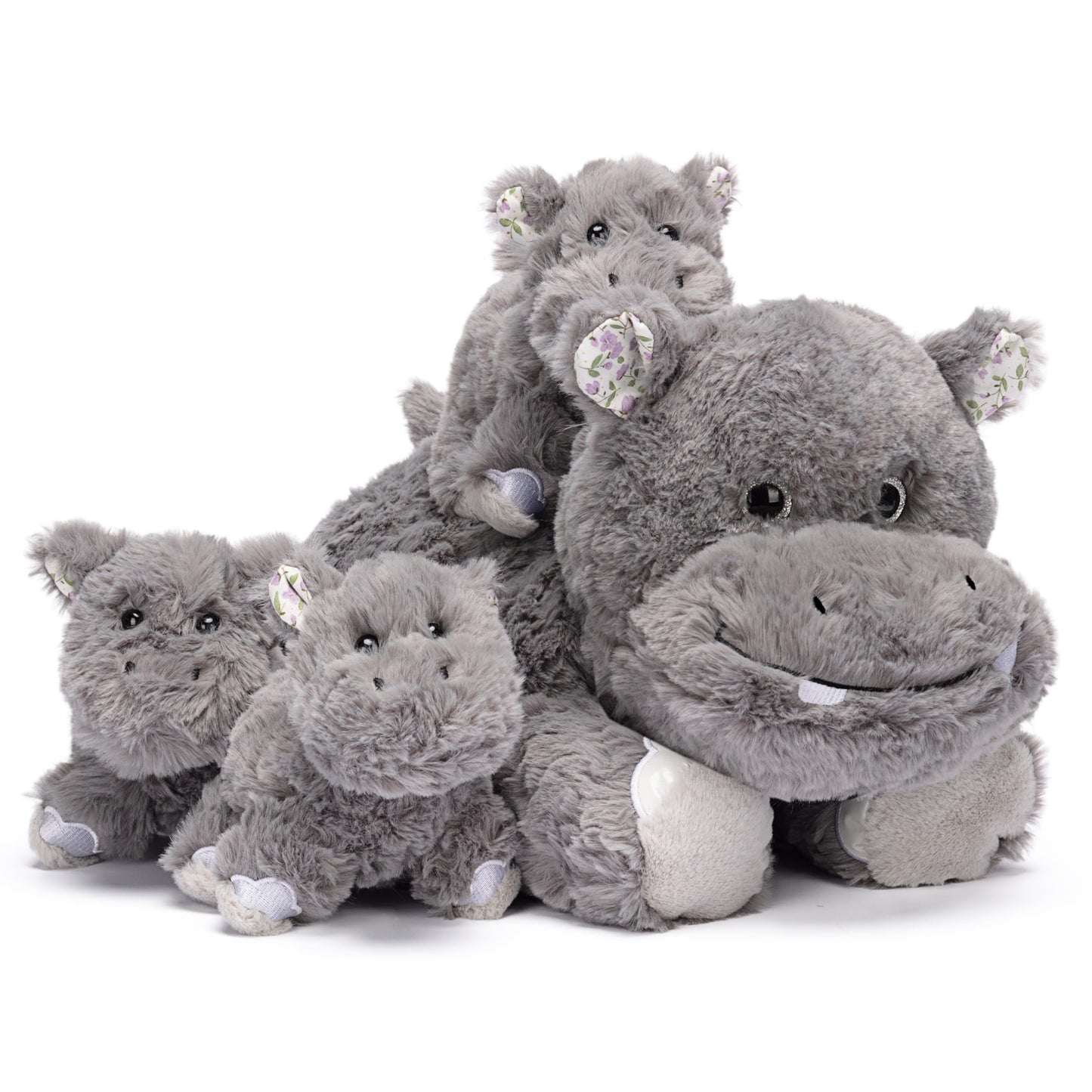 Ikasa Mommy Hippo Stuffed Animal Mom And Baby Plush Toy, Cute Cuddly 18.5'' Hippopotamus Soft Family Set With Little Mini Babies