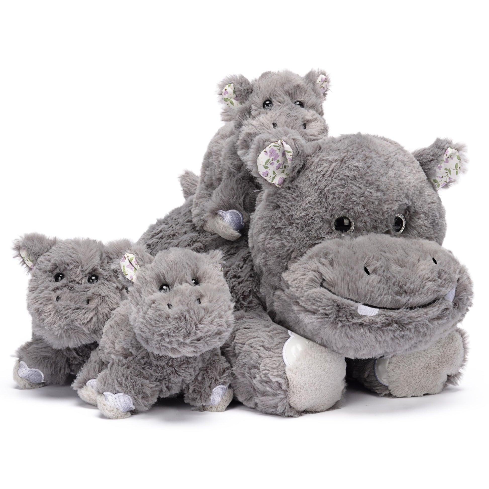 Ikasa Mommy Hippo Stuffed Animal Mom And Baby Plush Toy, Cute Cuddly 18.5'' Hippopotamus Soft Family Set With Little Mini Babies