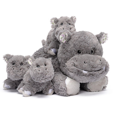 Ikasa Mommy Hippo Stuffed Animal Mom And Baby Plush Toy, Cute Cuddly 18.5'' Hippopotamus Soft Family Set With Little Mini Babies