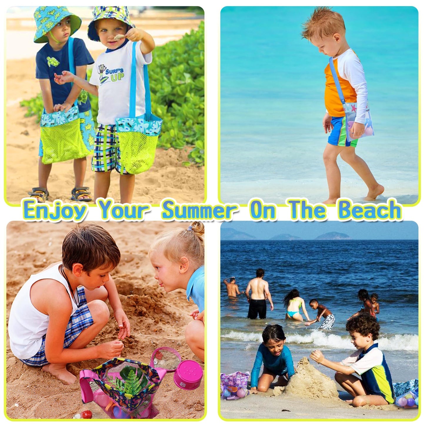 Brmdt Kids Beach Bag Seashell Bag For Beach Vacation, Mesh Shell Bags For Picking Up Shells, 8.7'' Mesh Bags For Holding Sunglas