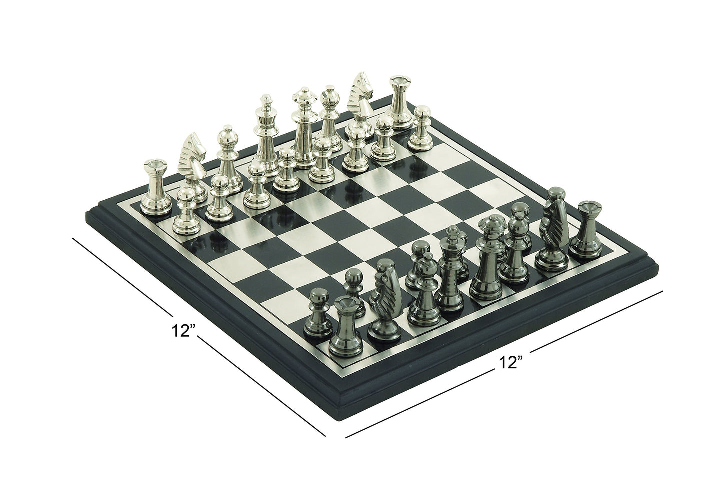 Deco 79 Aluminum Chess Game Set With Black And Silver Pieces, 12' X 12' X 1', Black