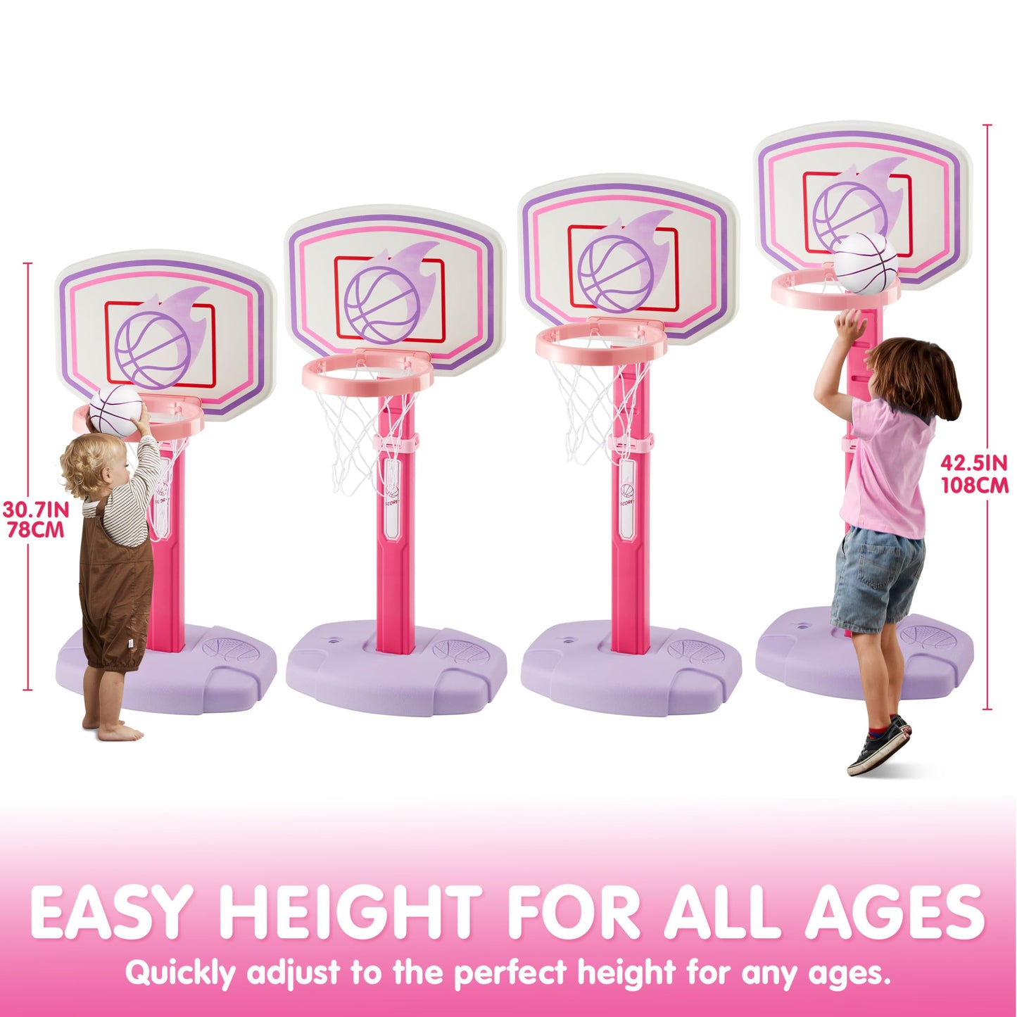 Joyin Toddler Basketball Hoop, Adjustable Basketball Goal With 4 Balls For Kids Indoor Outdoor Play, Basketball Arcade Game, Christmas Birthday Gift For Boys Girls Age 1 And Up - Air Pump Included