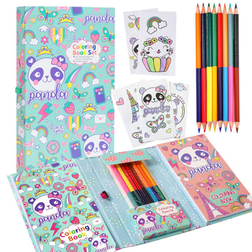Panda Coloring Book Set With Coloring Pages & Colored Pencils, Art Supplies For Kids Ages 4-6-8, Arts Crafts Travel Coloring Kit For Girls 4 5 6 7 8 Year Old Birthday Gift