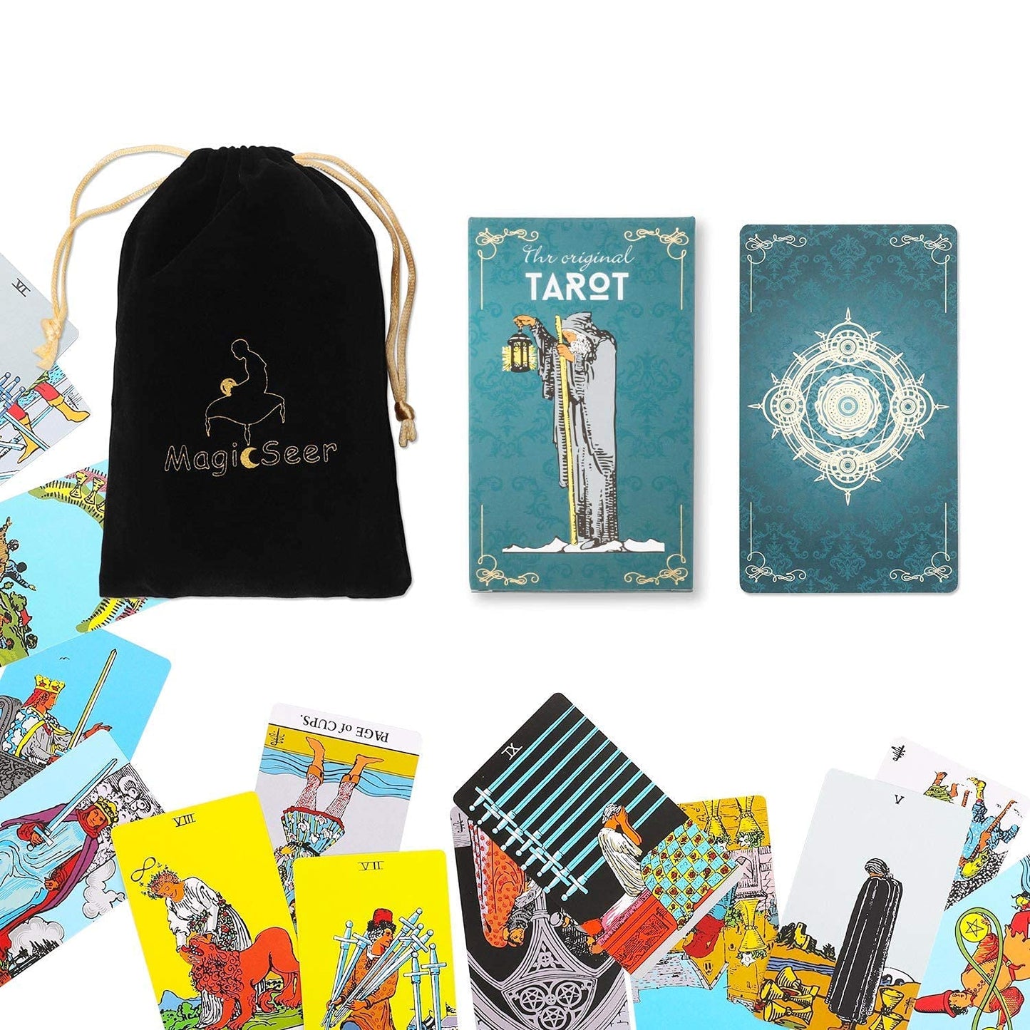 Magicseer Tarot Cards, 78 Pcs Durable Large Borderless Deck For Beginners And Experts, Premium Ink And Precise Printing, Velvet Bag Included, Fortune Telling Game