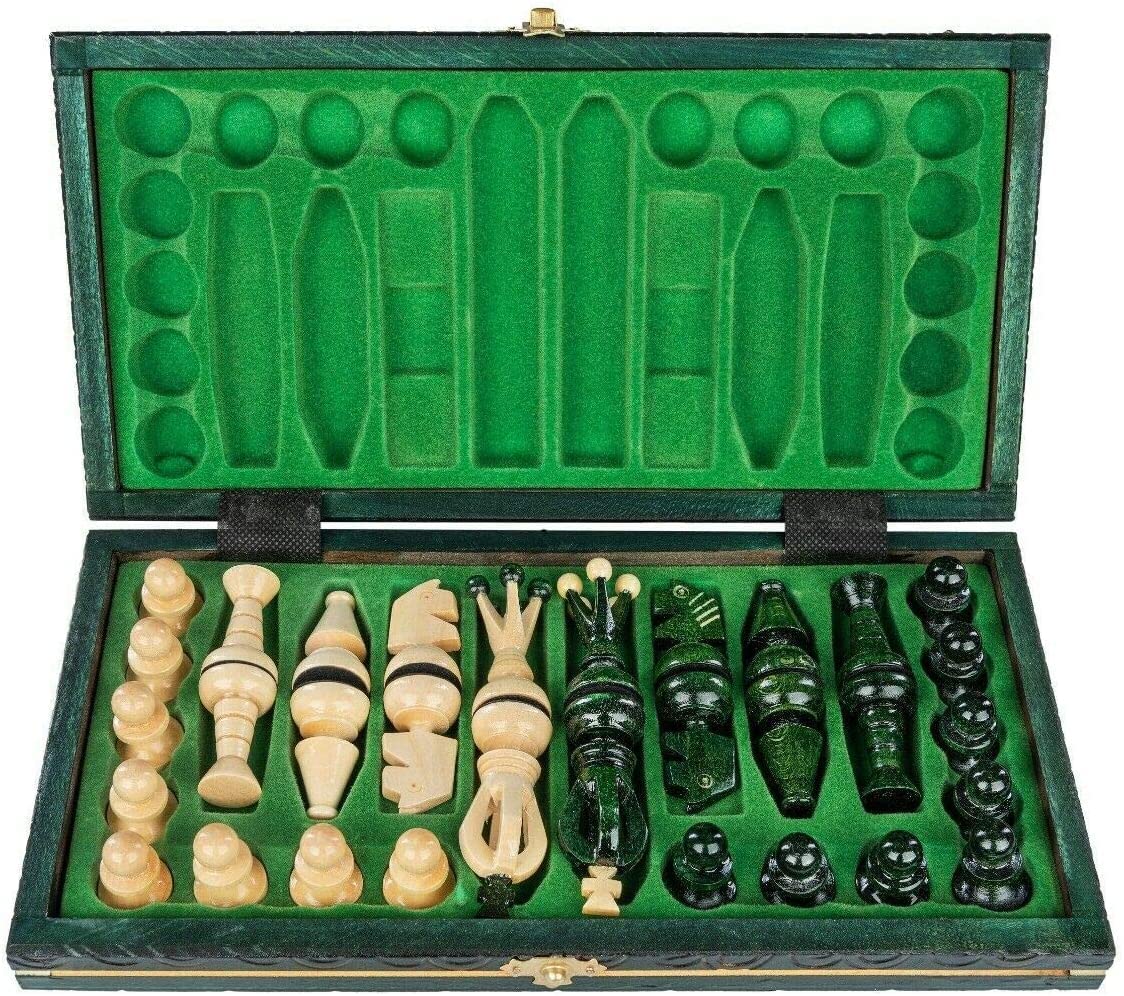 Chess And Games Shop Muba Beautiful Handcrafted Wooden Chess Set With Wooden Board And Handcrafted Chess Pieces - Gift Idea Products (12.5'' (32 Cm) Green)