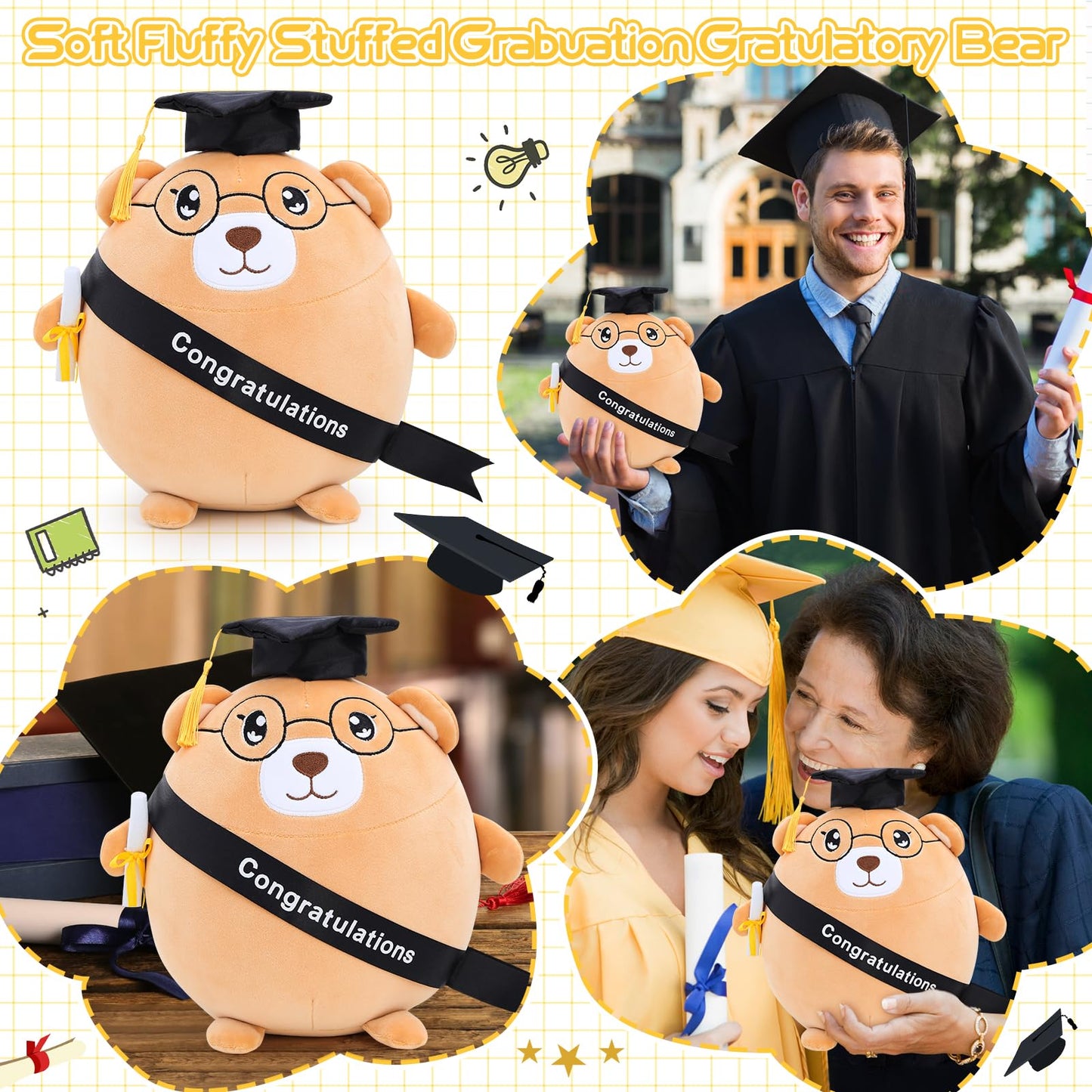 Emoin Graduation Bear Stuffed Animal Graduation Plush Gifts For Class Of 2025 Kindergarten Preschool, 11.8'' Soft Graduation Ani