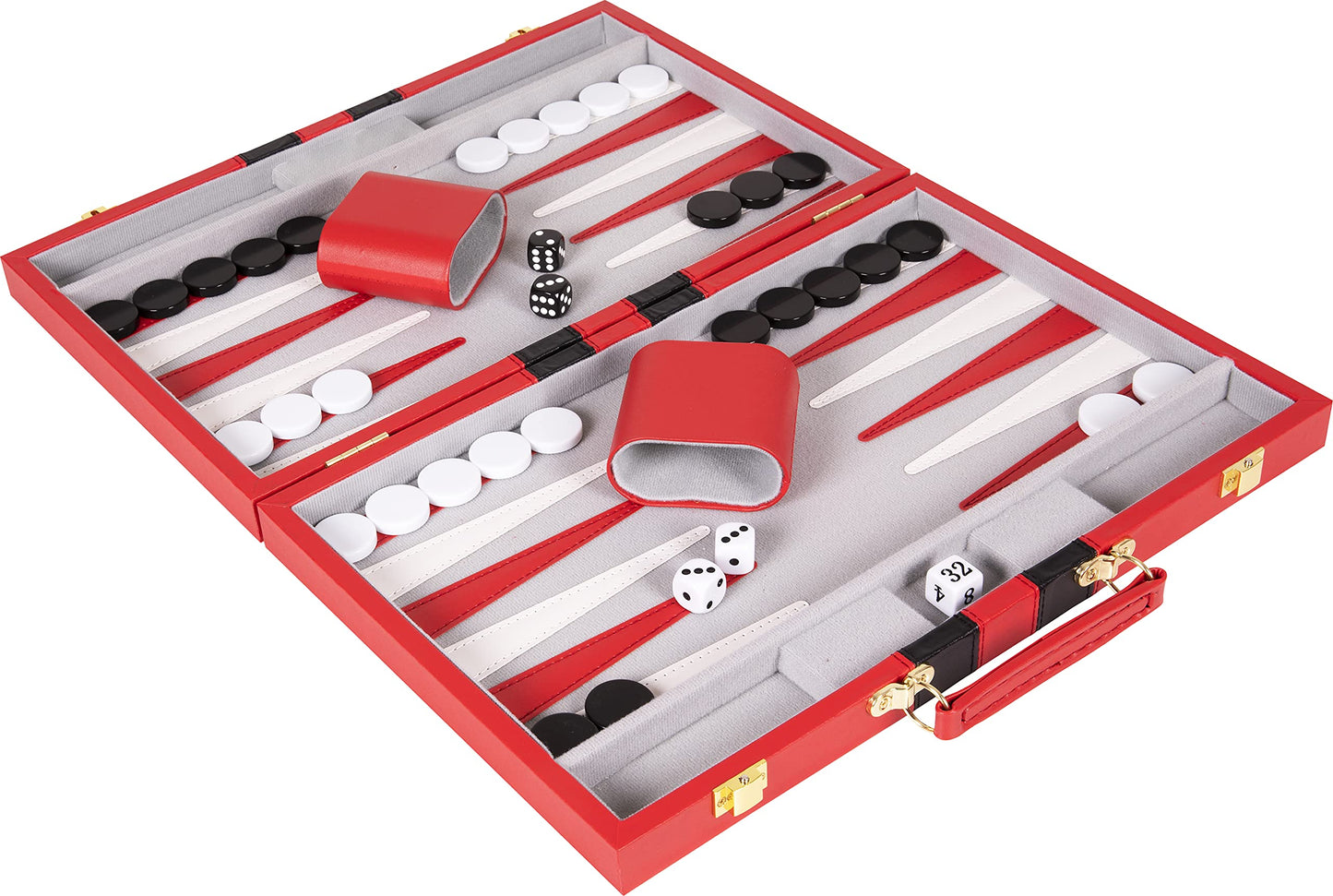 Backgn Set 15 inch  Medium - Classic Board Game for mature-themeds and Kids with enhanced Leather Case - Includes Strategy & Tip Guide (Red)