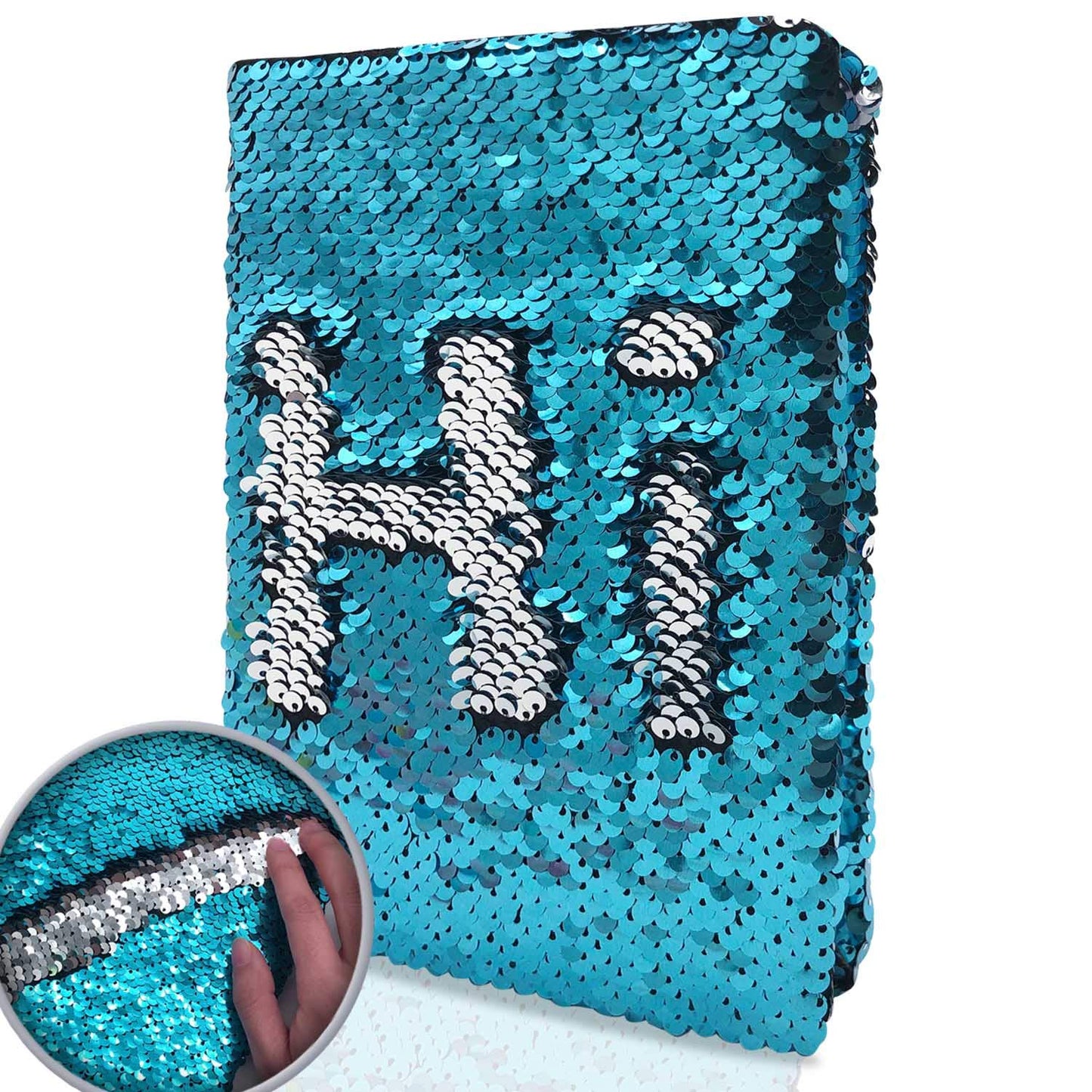 Sequin Girls Journal for Kids  8.5x5.5 Inches 160 Lined Pages Diary for Girls and Boys Reversible Flip Sequence Notebook for Teen Pre School Writing Drawing Travel Gifts (Lake Blue to Sliver)