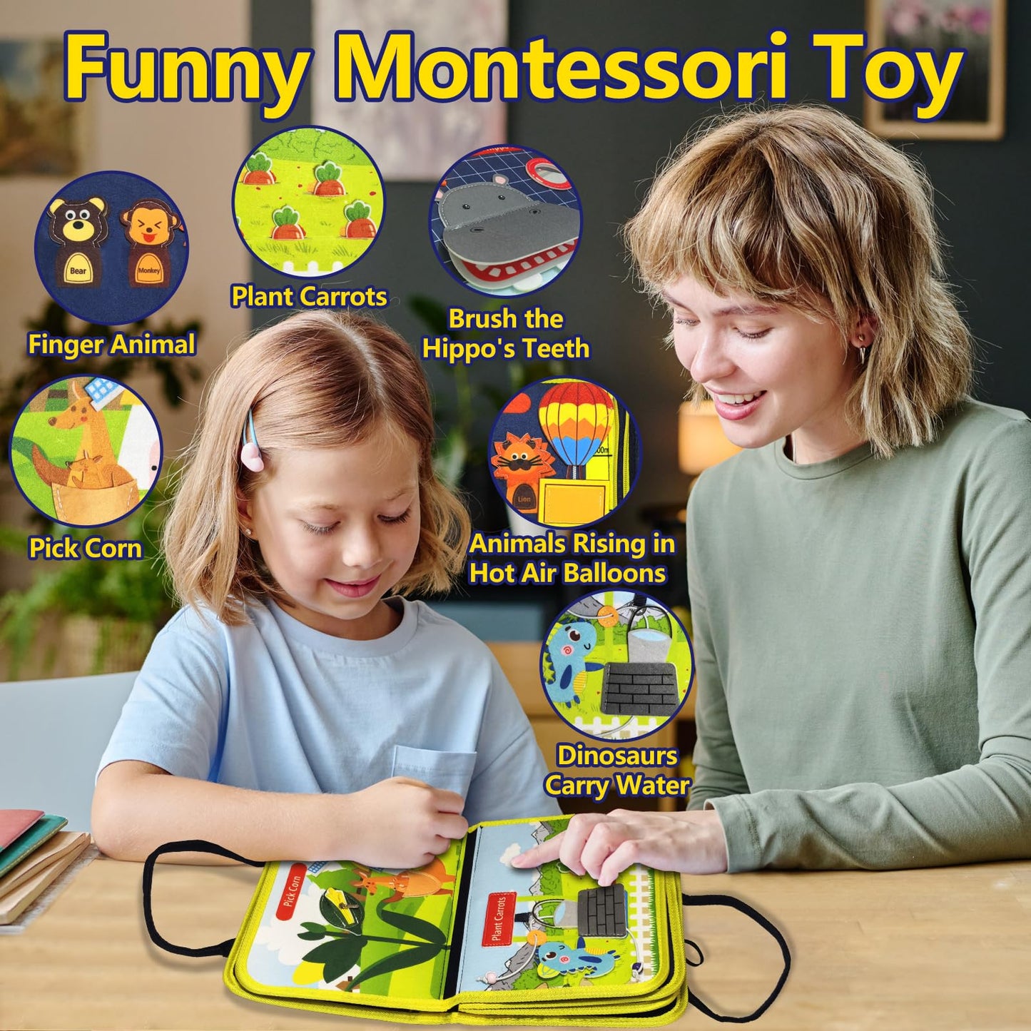 Busy Board ,Montessori Toys For Baby 3+ Year Old,Learning Toys Sensory Busy Book 12 Pages Educational Activity Basic Dress Motor