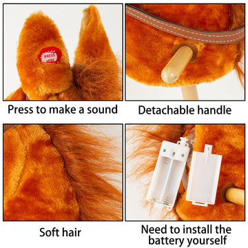 Punp 36'' Plush Horse Riding Stick, Handsewn Head, Sturdy Wood Stick, Plus Neighing & Clip-Clop Sounds
