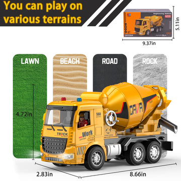 Construction Toys for Boys - Cement Mixer Toy Truck with Lights Sounds & Working Movable Parts, Remote Control Rechargable Cars