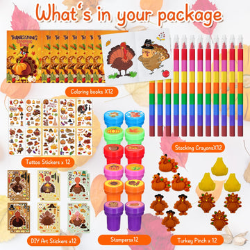 Cinrobiye 72 Pcs Thanksgiving Day Party Favors Fall School Exchange Gifts Thanksgiving Coloring Books Stacking Crayons Turkey Di