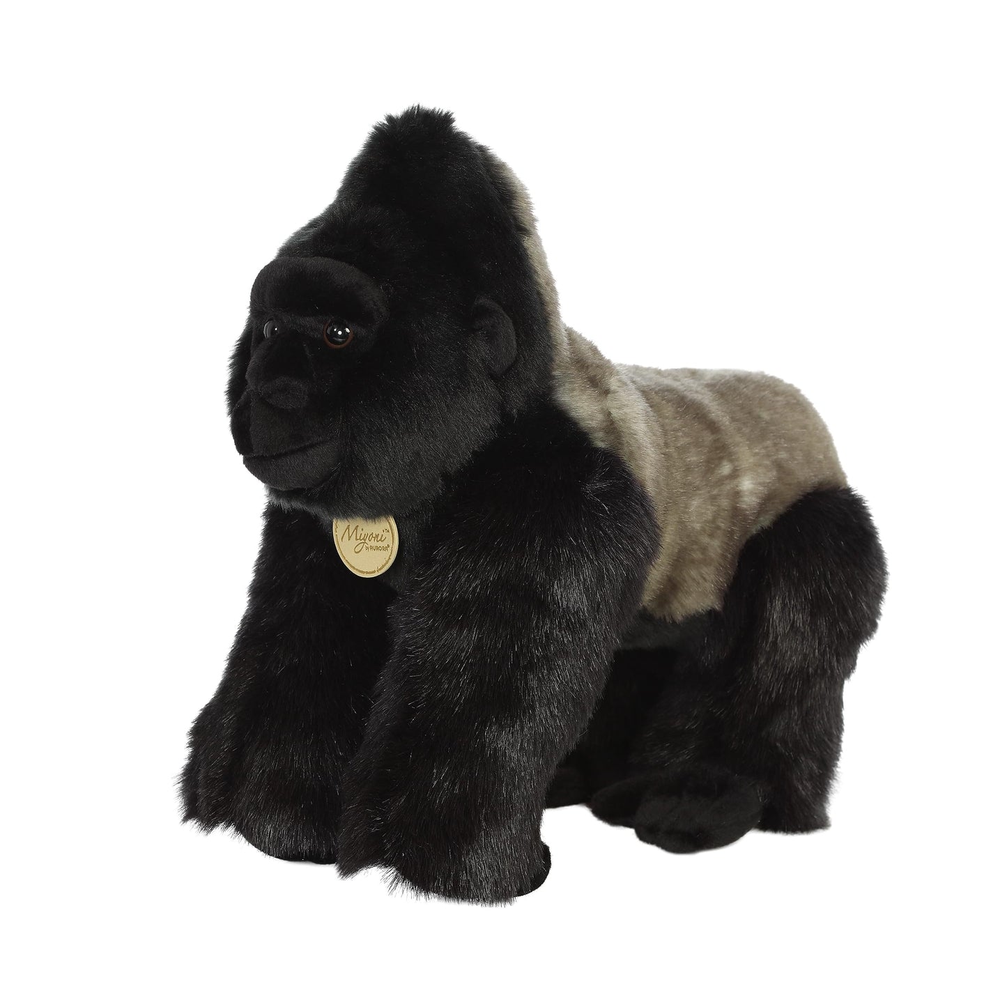 Aurora Realistic Miyoni Silverback Gorilla Stuffed Animal - Lifelike Detail - Cherished Companionship - Black 13 Inches
