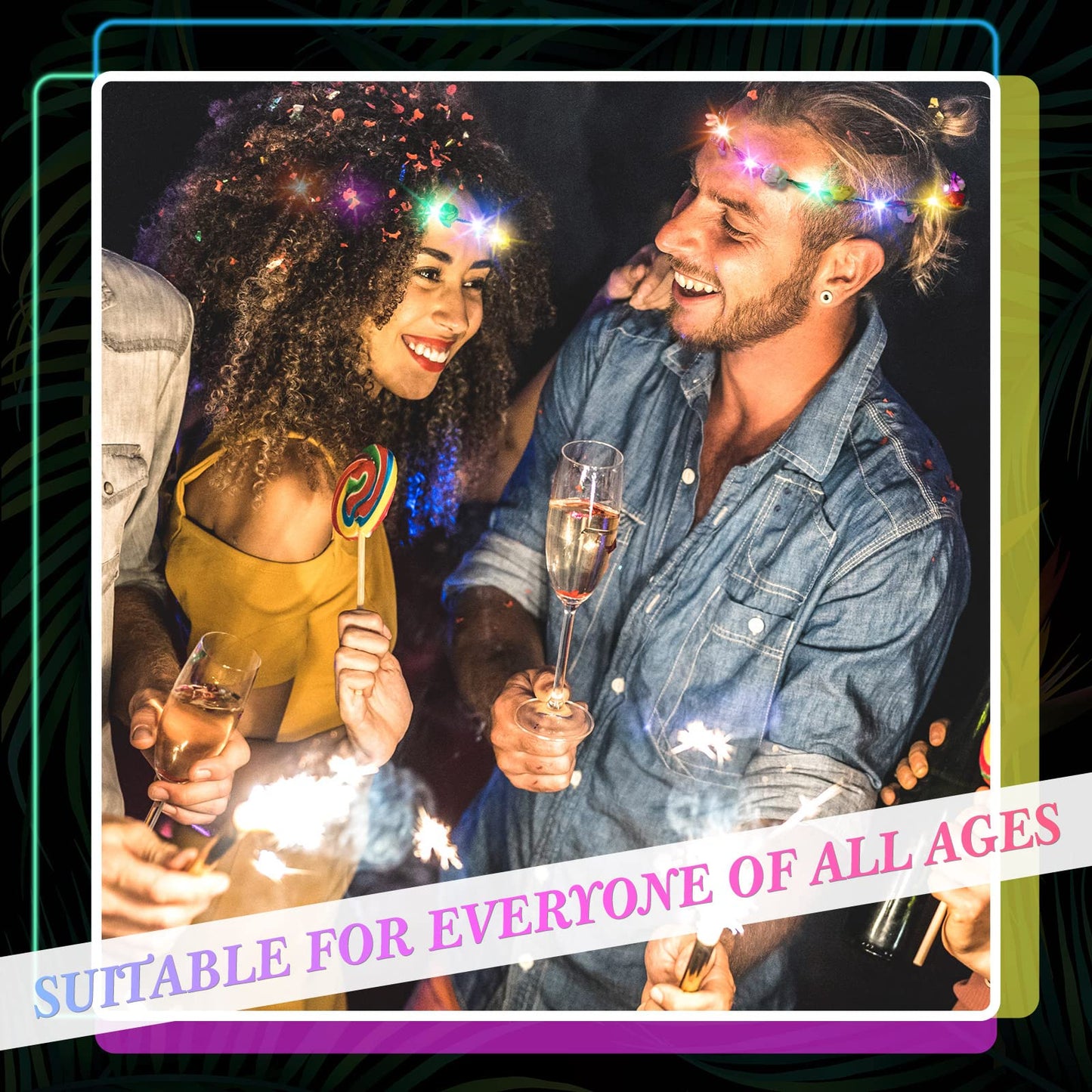 Yunsailing 64 Pcs Light up Flower Headband LED Hair Crown Girl Headpiece Luminous Tiara Glowing Floral Headdress for Mardi Gras