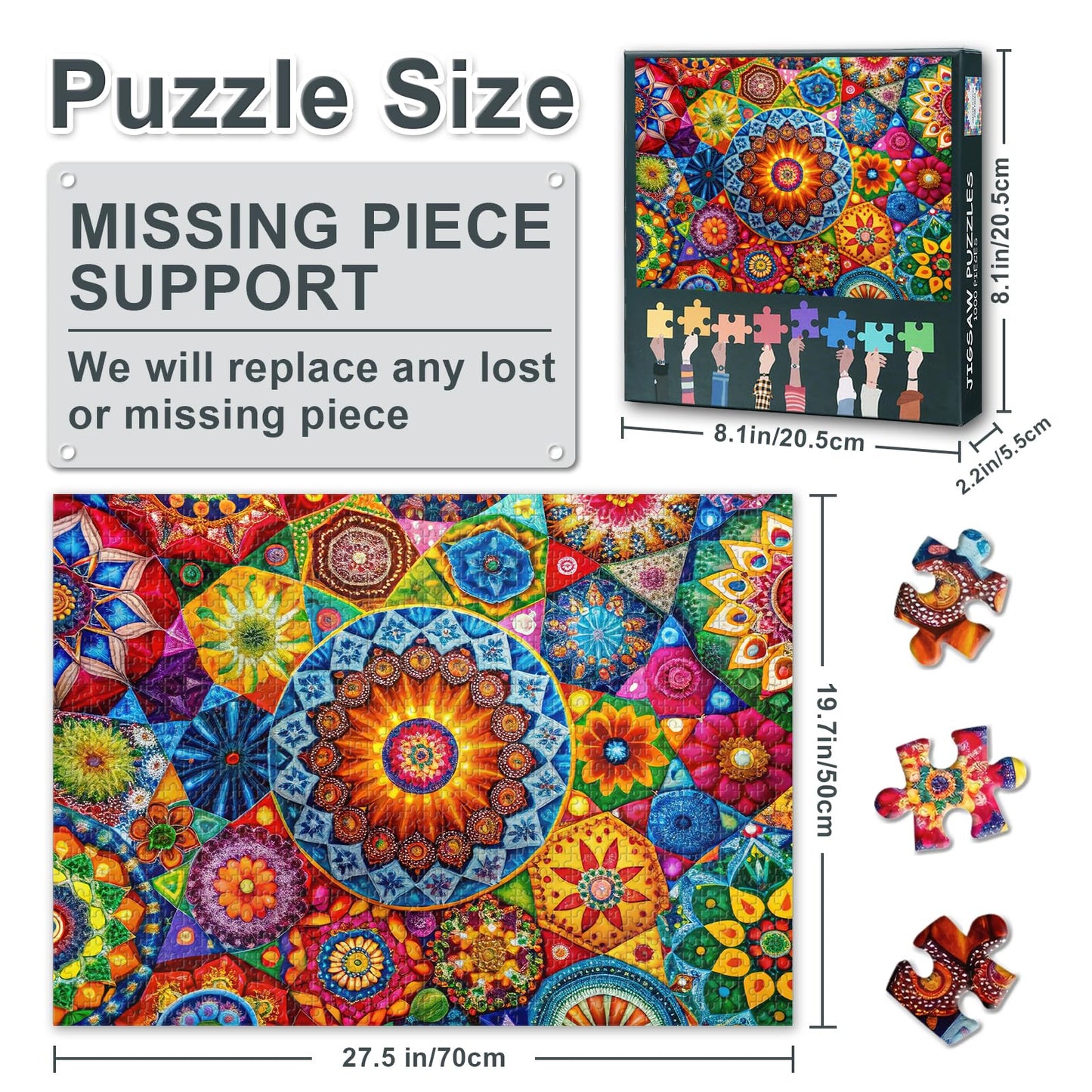 Colorful Mandala Puzzles For Adults 1000 Pieces - Jigsaw Puzzles 1000 Pieces Difficult Challenging Family Puzzle Game Abstract F