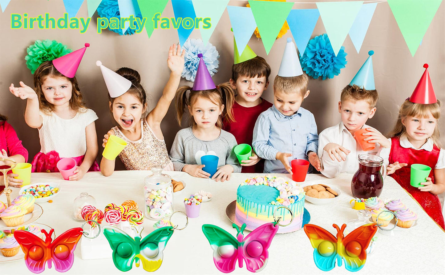 Roaqua 20 pcs Rainbow Butterfly Mini Pop Silicone Bubble Fidget Toys  Autism Special Needs Squeeze Sensory Party Favors Gifts for Family  mature-themed and Kids