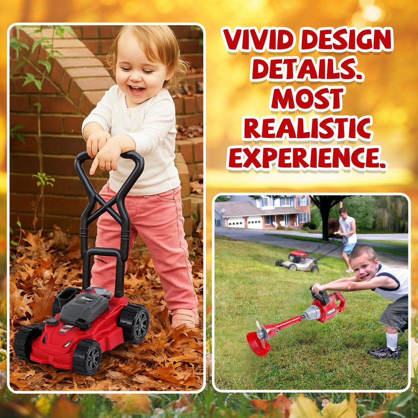 Arrowbash 2 Pcs Toy Gardening Tool Set for Kids Toy  Trimmer  Push Lawn Mower Battery Powered Gardening Tool Set with Lights and Sounds Gift for Boys Girls