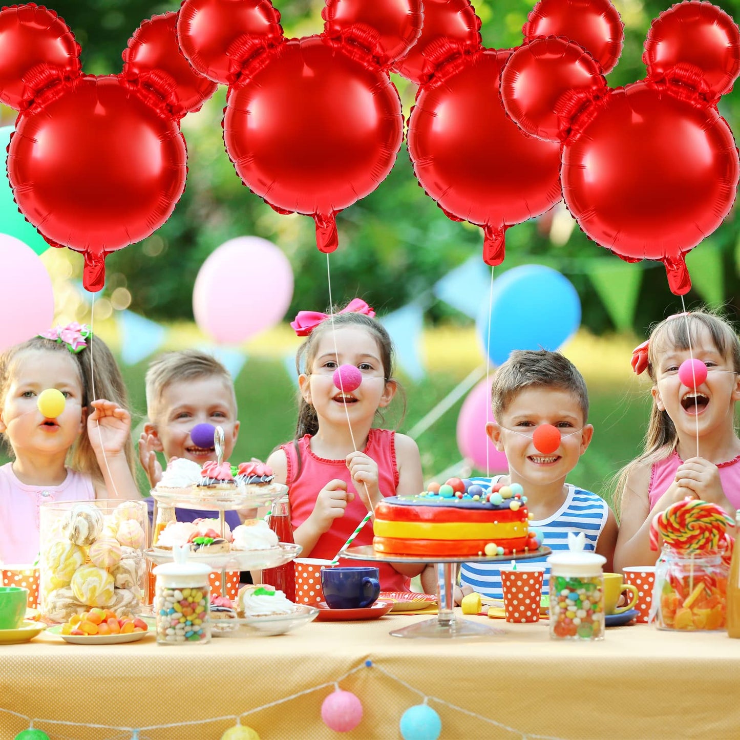 6 Pcs Mouse Head Balloons, 24'' Mouse Mylar Balloon Jumbo Mouse Head Aluminum Foil Balloons For Birthday Party Decorations Baby Shower Supplies Party Favors (Red)