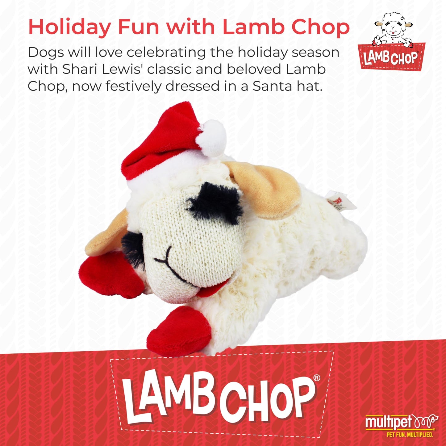 Multipet Lamb Chop Dog Plush Toy W/Santa Hat - Squeaky Dog Toy For All Dogs - Extra Soft Plush Dog Toy - Stuffed Animal Dog Toy