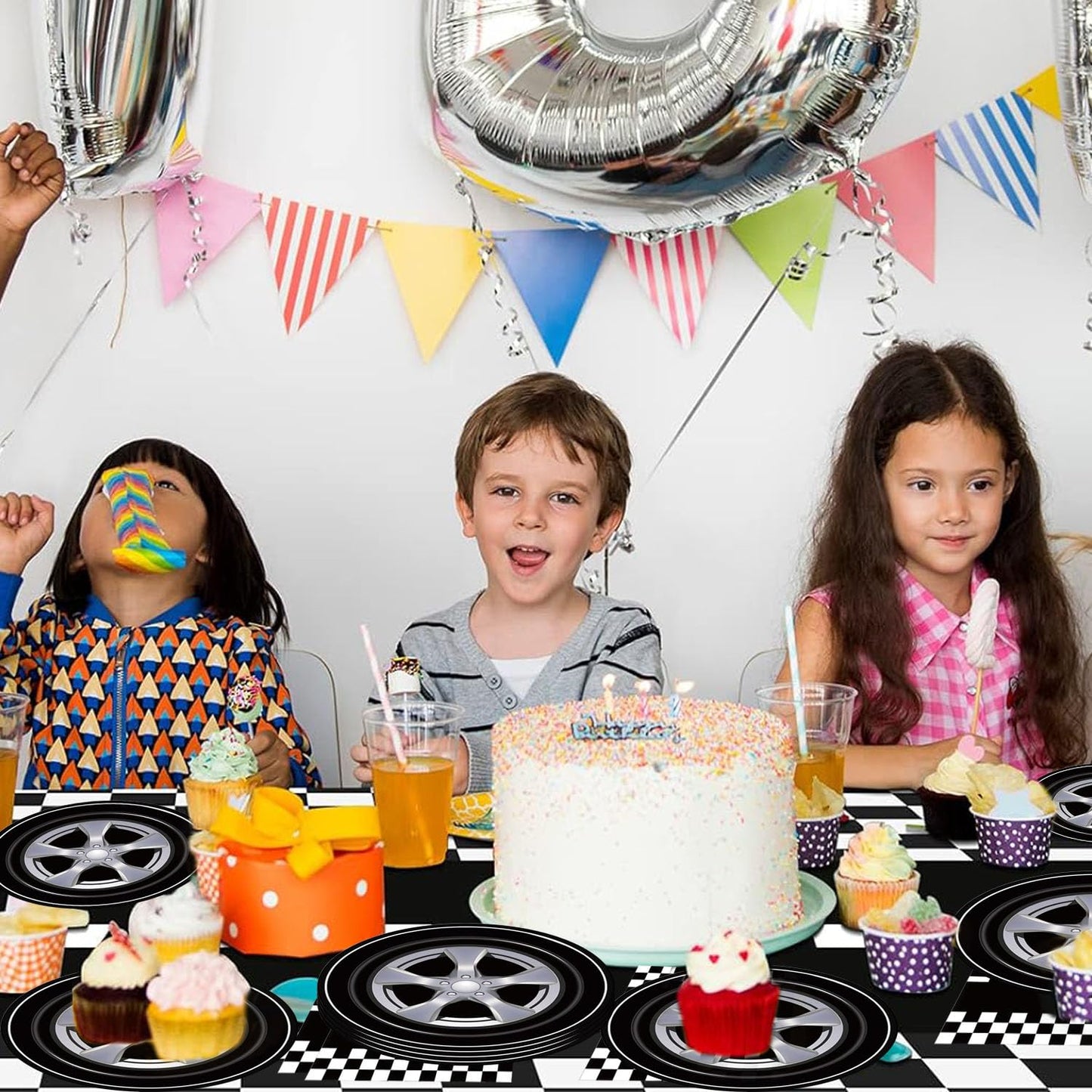 PGSWEER 72pcs Cars Birthday Party Tableware Sets Wheels Track Plates Napkins Race Car Paper Plates Dinnerware For Boys Kids Baby