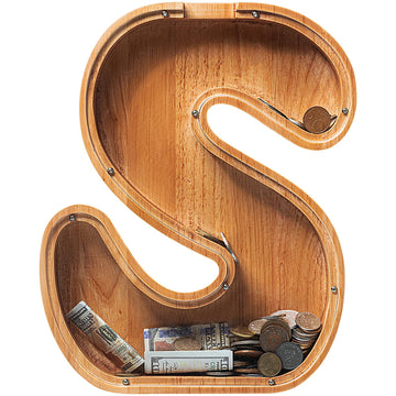 Sulevalt 12' Extra Large Wooden Letter Piggy Banks - Piggy Banks For Boys Girls Kids, Alphabet Money Banks With Initial S - Coin Banknote Bank Birthday/Christmas For Kids