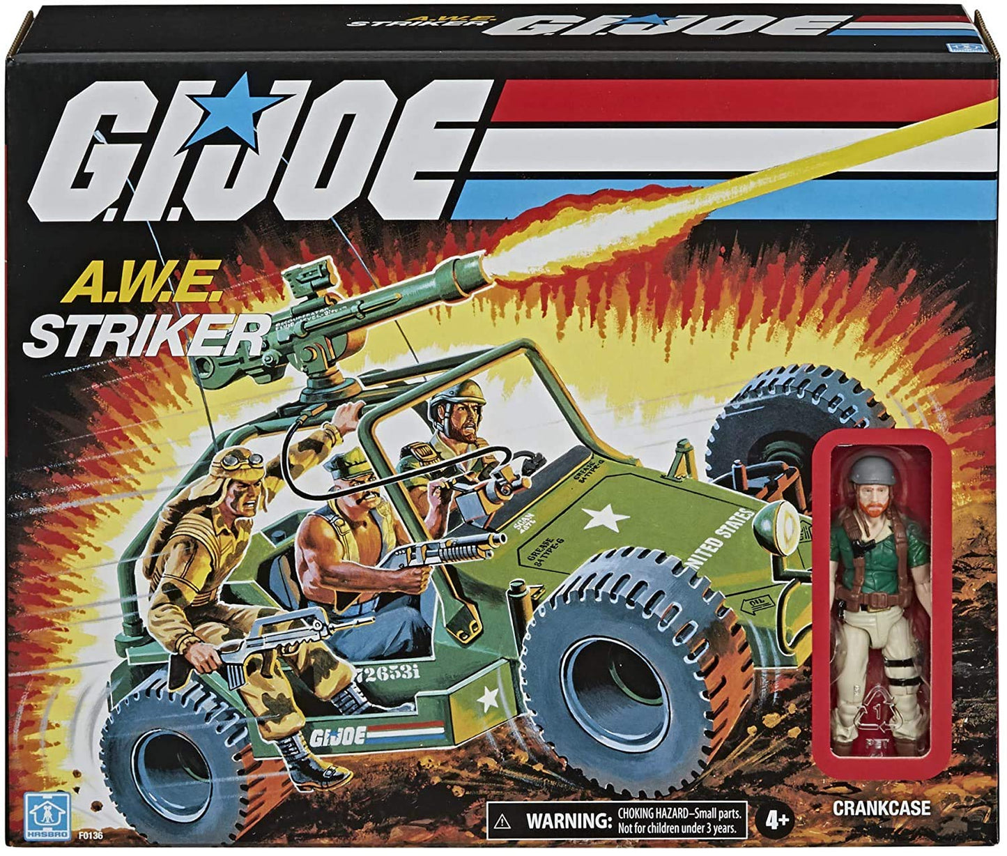 Hasbro G.I. Joe Retro A.W.E. Striker Vehicle with 3.75-Inch Crankcase Figure - Green, Plastic, Model 100