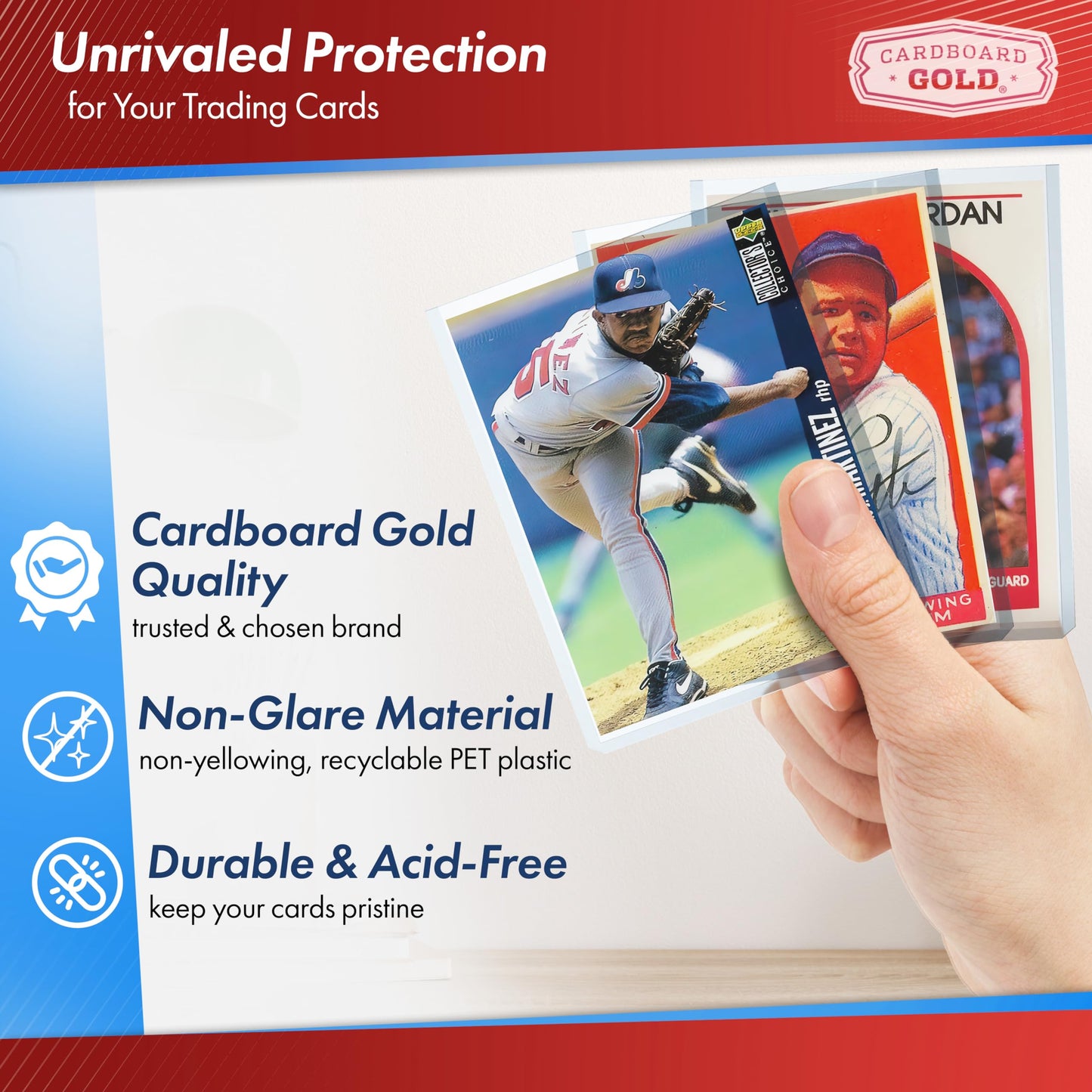 Cardboard Gold - 35pt Top Loaders for Cards with Bonus Soft Sleeves - 100 Count - enhanced 3x4 Inch Trading Card Toploaders - Protect Your Baseball and Sports Cards with These Hard Plastic Protectors