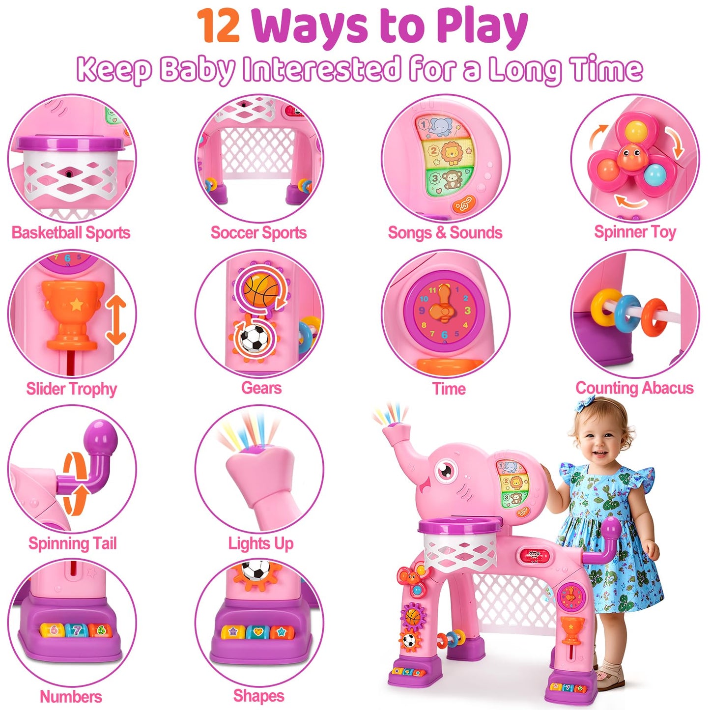 Kizzyea Toddler Basketball Hoop & Soccer Goal Sports Toys For 1 2 3 Years Old Girls Boys, Interactive Musical Toys, Montessori Toys, Christmas Birthday Gifts For Baby Kids Age 12-18 Months
