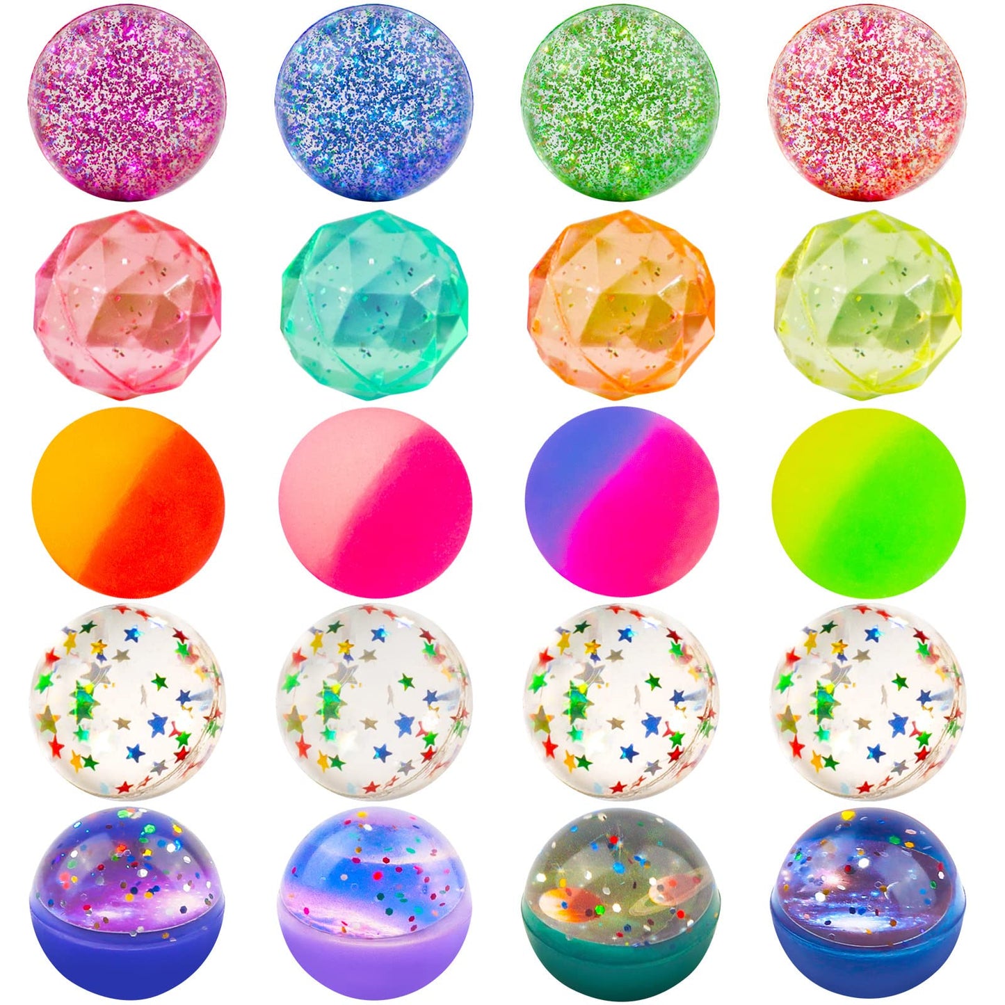 Ohanniewa Bouncy Balls For Kids 20 Pieces 5 Styles 32Mm Assorted Bouncy Balls With Storage Bag For Birthday Party Favors