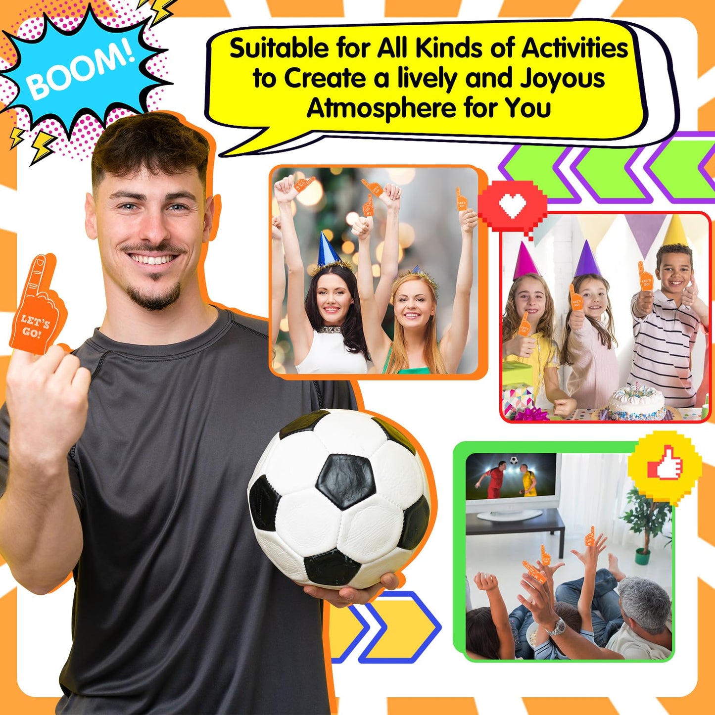 Aster 24 Pcs Mini Foam Fingers - Were #1 Fan Hand for Sports Events, Themed Birthday Party Supplies, Cheerleader Gifts (Orange)