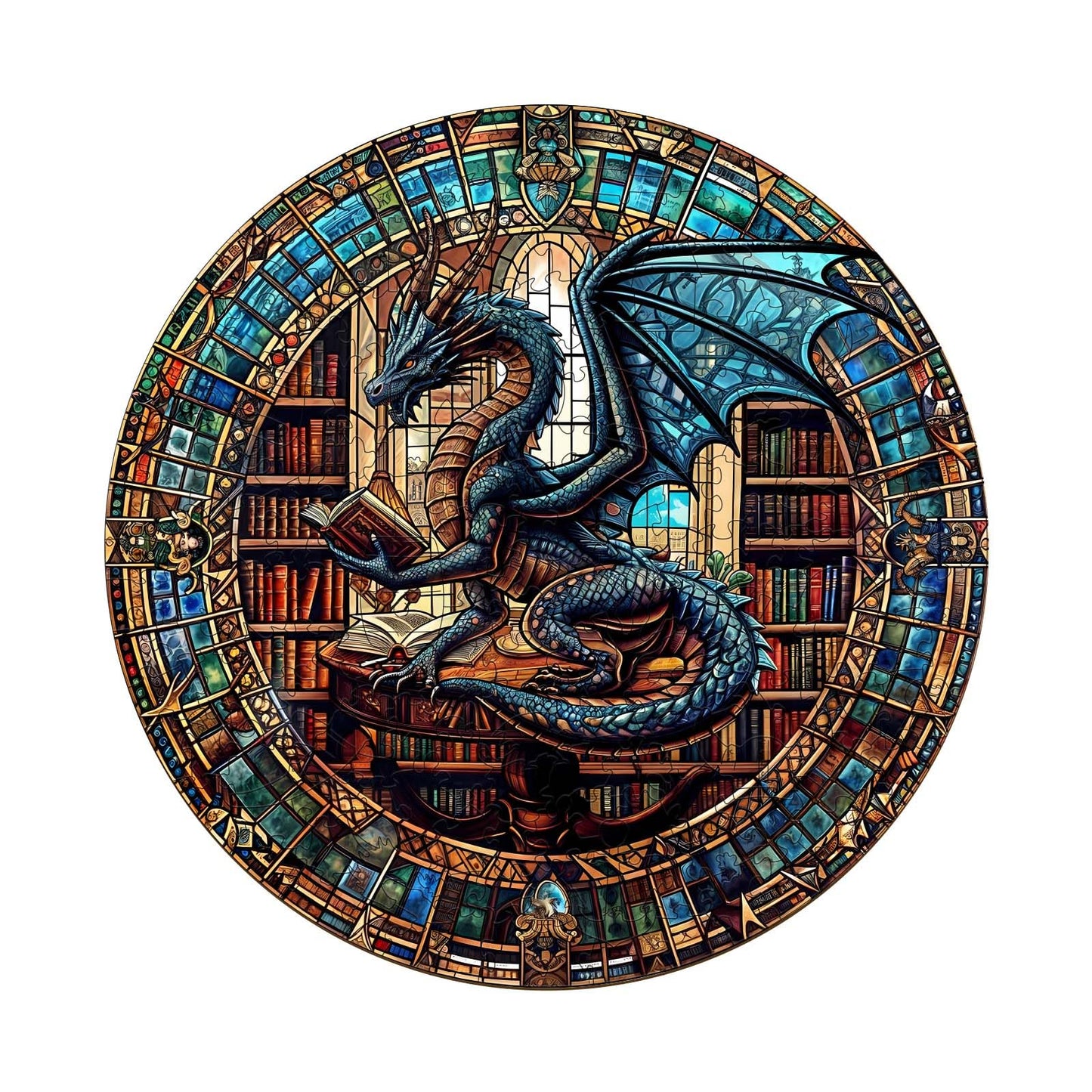 WOODBESTS Wooden Puzzles for mature-themeds (100 Piece  S  8.5x8.5) Dragon's Library Puzzle mature-themed Puzzles  Wooden Jigsaw Puzzles Unique Shape  Birthday Gifts for mature-themeds Family Game