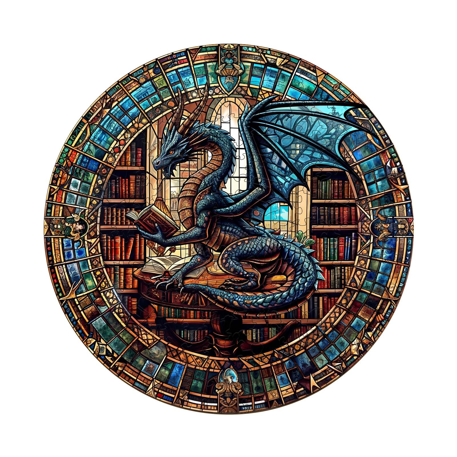 WOODBESTS Wooden Puzzles for mature-themeds (300 Piece  L  13.4x13.4) Dragon's Library Wood Puzzles mature-themed  Wooden Jigsaw Puzzles Unique Shape  Birthday Gifts for mature-themeds Family Game