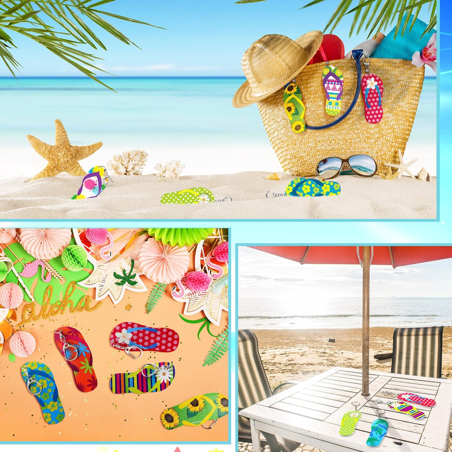 Bucherry 36 Pcs Beach Summer Party Favors Keychain Gifts Bulk Wooden Surfboard Sea Turtle Coconut Tree Christian Religious Key R