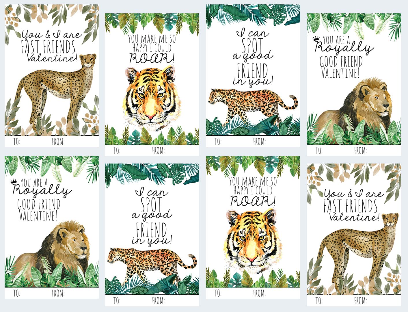 Silly Goose Gifts Wild Jungle Cat Themed Valentines Day Card For Kids School Classroom Exchange (Set Of 24) Tiger Lion Leopard C