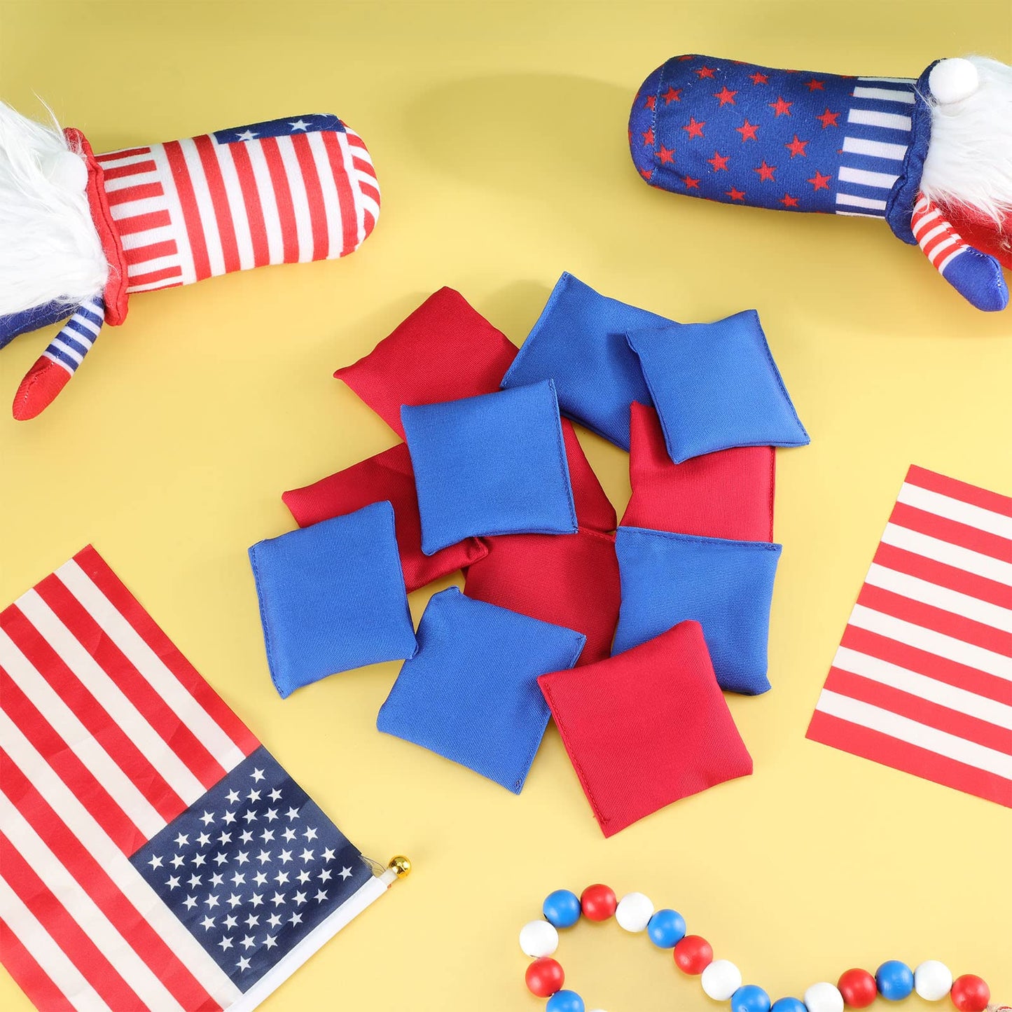 Sotiff 24 Pcs Bean Bags Mini Nylon Cornhole Bean Bags for Kids Tossing Fun Sports Outdoor Family Games Carnival Toy Patriotic Small Beanbag Hand Toss Party Game Supplies for Kid mature-themed(Blue Red)