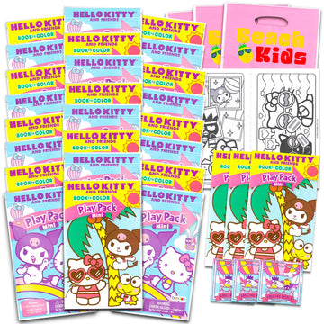 Hello Kitty and Friends Mini Party Favors Set for Kids - Bundle with 24 Mini Kuromi Grab n Go Play Packs with Coloring Pages, St