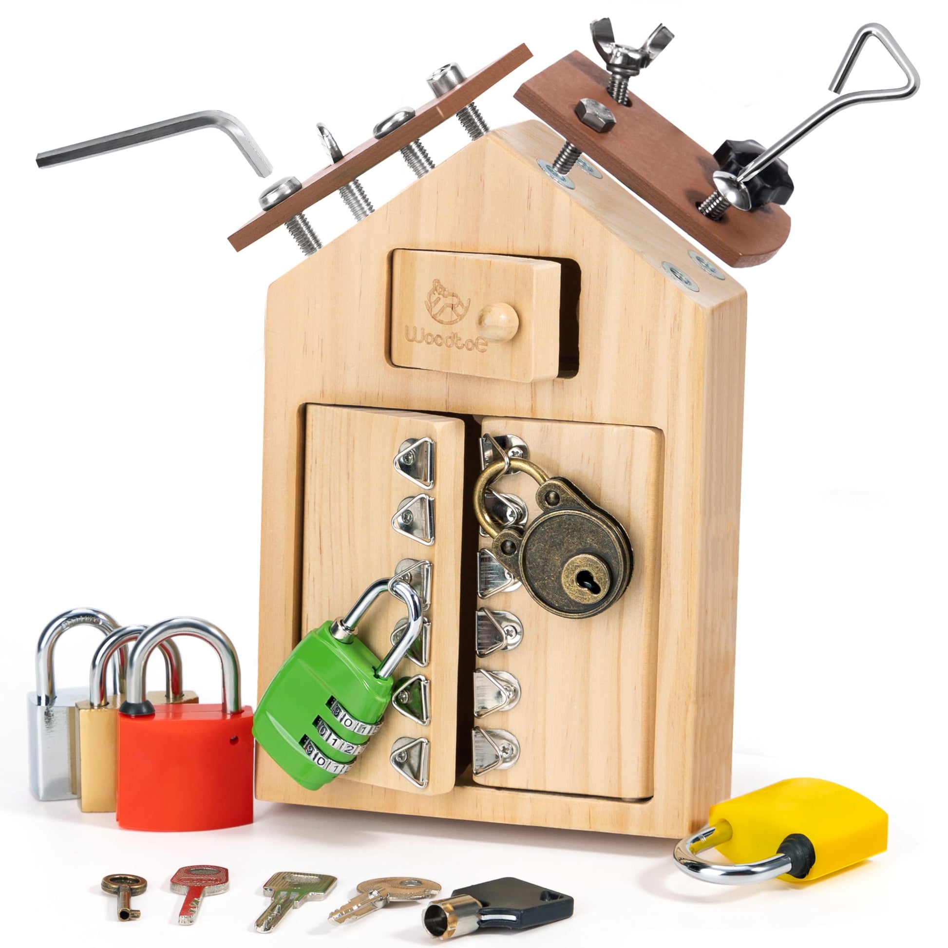 Woodtoe Montessori Screwdriver Board With Lock And Key Toy, Wooden Montessori Toys For Kids 3 4 5 Year Old, Toddler Fine Motor S