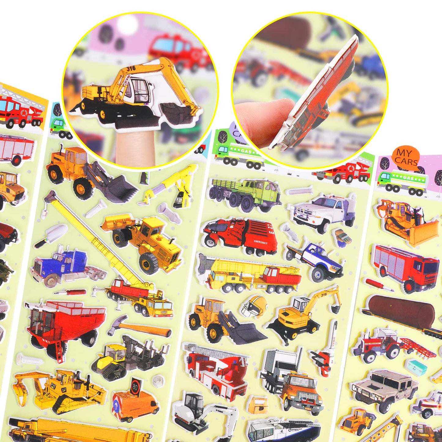 3D Puffy Vehicle Stickers For Kids Toddlers, 4 Packs Cute Truck Stickers For Boys, Reusable Squishy Stickers Window Clings With