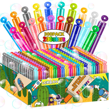 Lerbao 300Pcs 20 Colors Mini Bubble Wands,Party Favors For Kids,Bulk Bubbles,Bath Time,Summer Outdoor Indoor,Themed Birthday,Chr