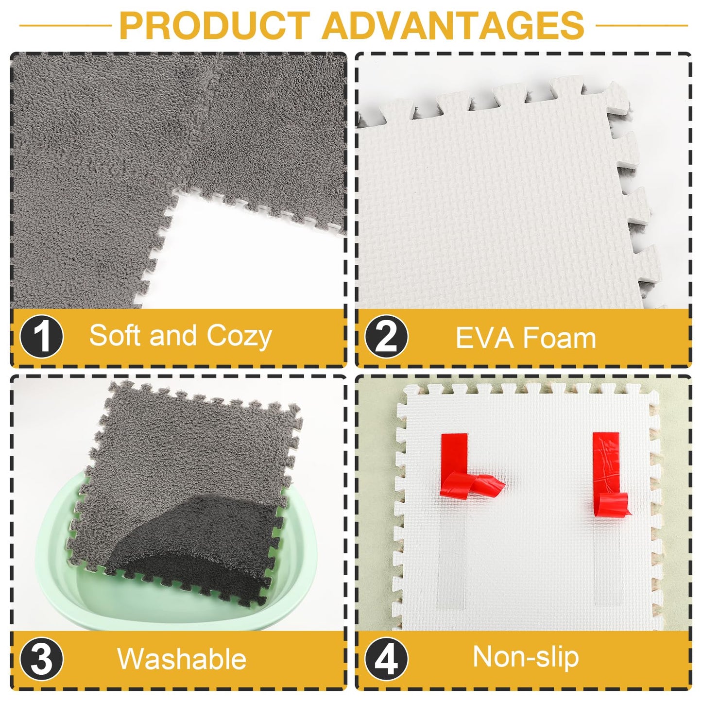 12 Pcs Plush Interlocking Carpet Tiles,Non-Toxic Shaggy Foam Carpet Tiles For Toddler Baby,Machine-Washable,Anti-Slip,Eva Foam I