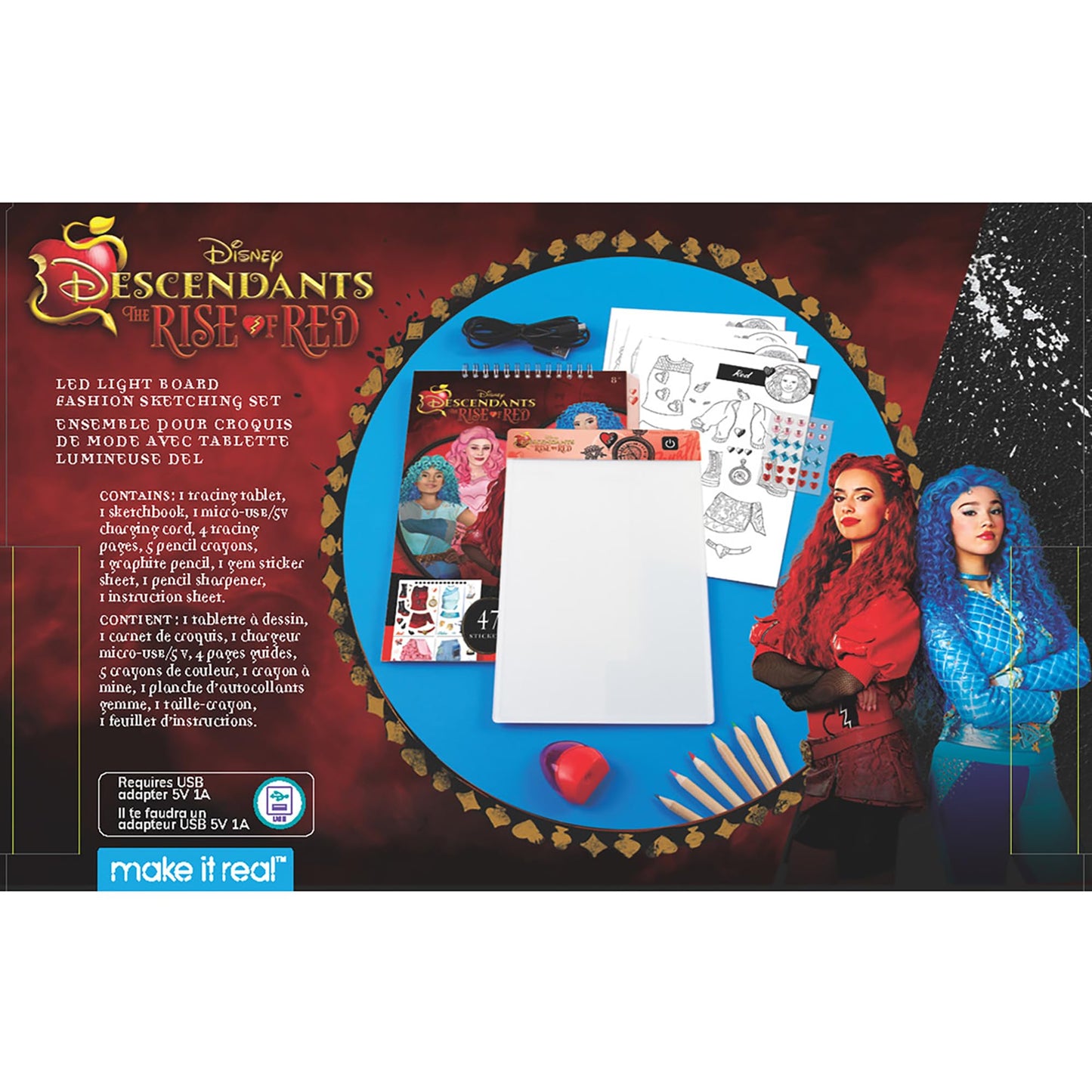 Make It Real: Descendants 4 Rise of Red - LED Light Board Fashion Sketching Set - Create Fashion Designs, Adjustable Light, Disn