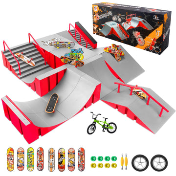 Cs Cosddi Finger Skateboard Park Kits,Skateboard Finger Toys With 8 Finger Skateboards & 14 Skatepark Deck Ramp,1 Finger Bike Fo