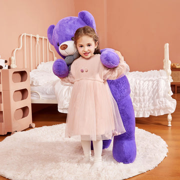 Ikasa Giant Teddy Bear Stuffed Animal Plush Toy,Large Bear Cute Jumbo Soft Toys,Huge Big Size Fluffy Plushie,Gifts For Kids (Purple, 47 Inches)