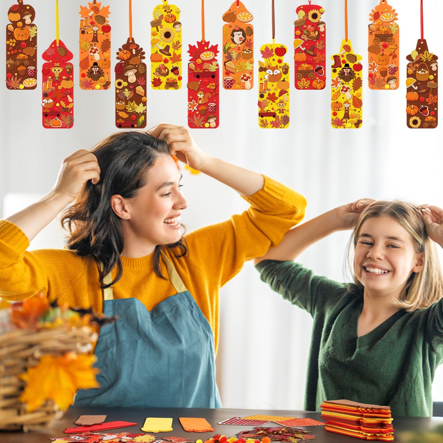 Resholder 48 Sets Thanksgiving Bookmark Crafts Kits 490 Pcs DIY Turkey Felt Decorations Art Bulk Fall Pumpkin Maple Leaf Craft K