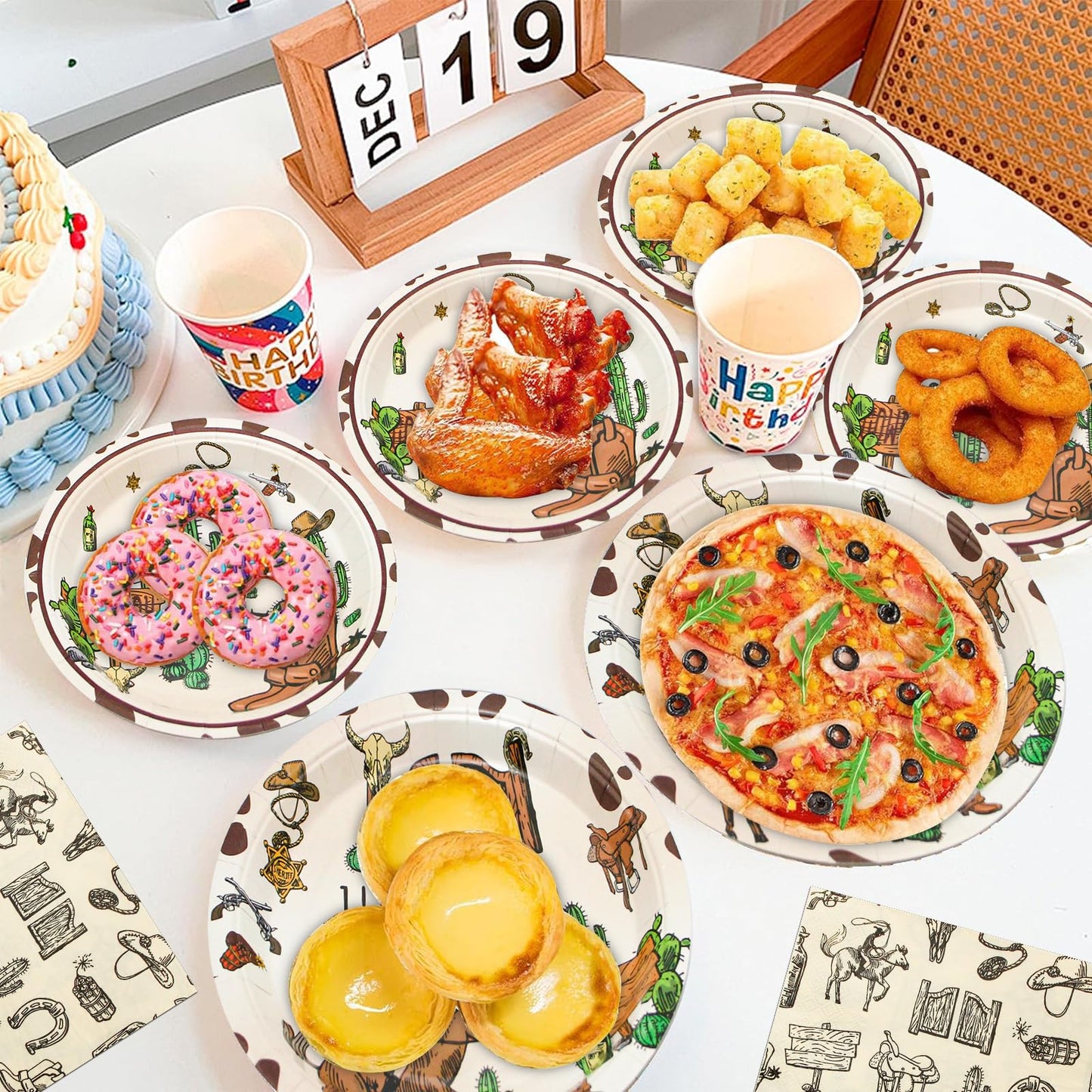 180PCS Cowboy Party Supplies Serve 60,Western Cowboy Birthday Paper Plates and Napkins Kit for Rodeo Birthday Baby Shower Party