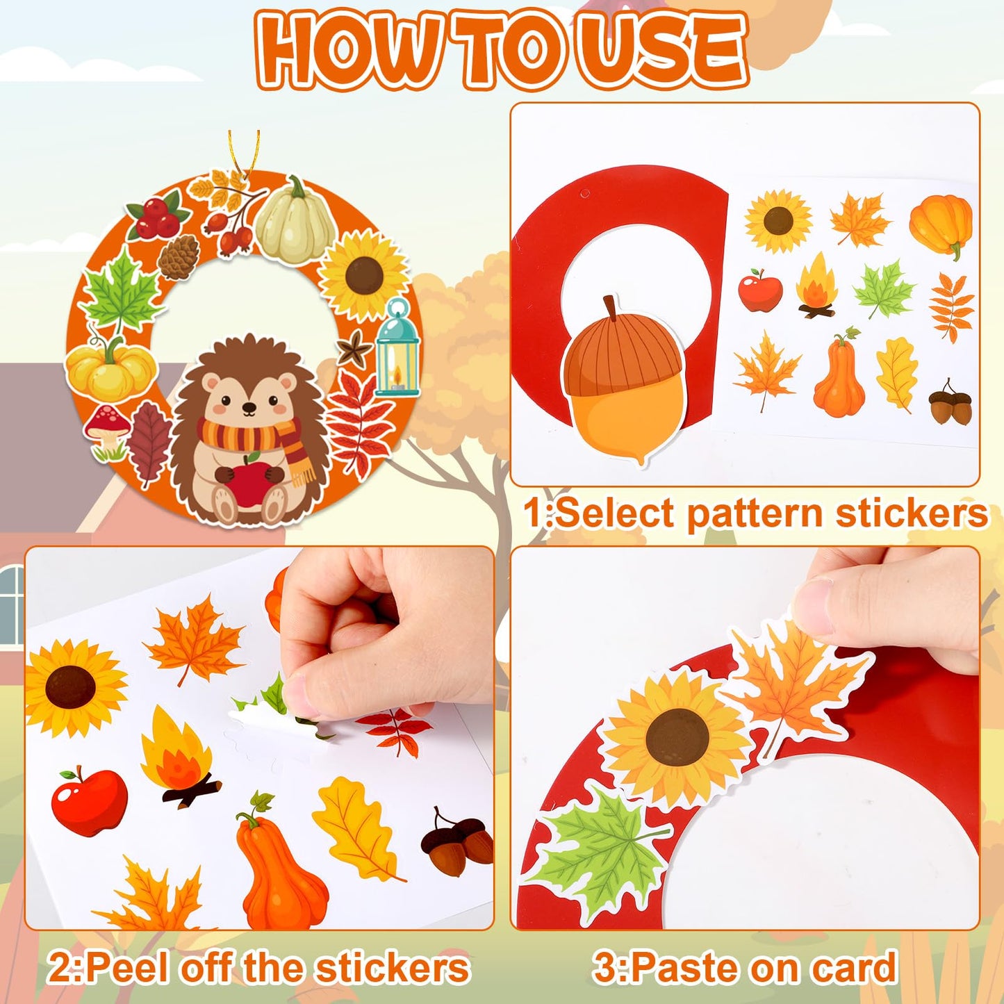 36 Sets Fall Animal Wreath Craft Kits DIY Autumn Scarecrow Pumpkins Paper Wreath Hanging Ornaments Make Your Own Thanksgiving Pa
